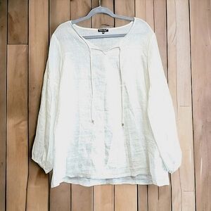 Ivory Linen Boho MYSTIC BLUE Pullover Blouse Size 16